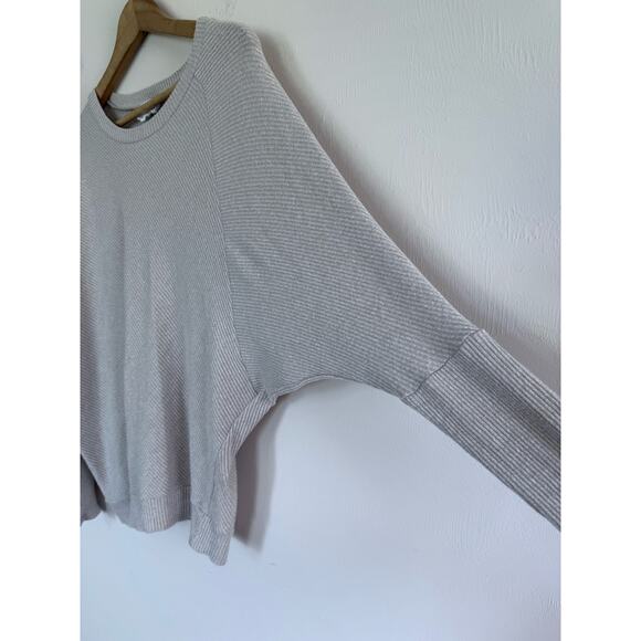 KORYE oatmeal light tan pullover asymmetrical cozy ribbed knit top dolman blouse - Picture 2 of 7